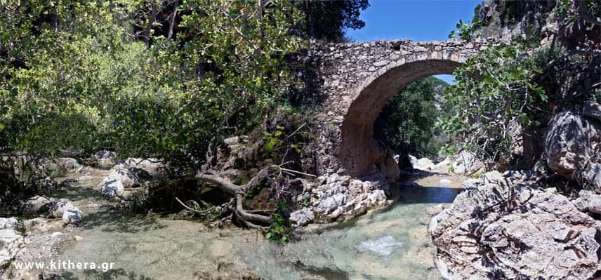 Traditional bridge in nature area Myles, of Mylopotamos village, Kythersa