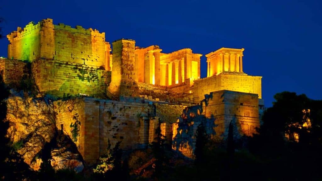night view of  acropolis of athens